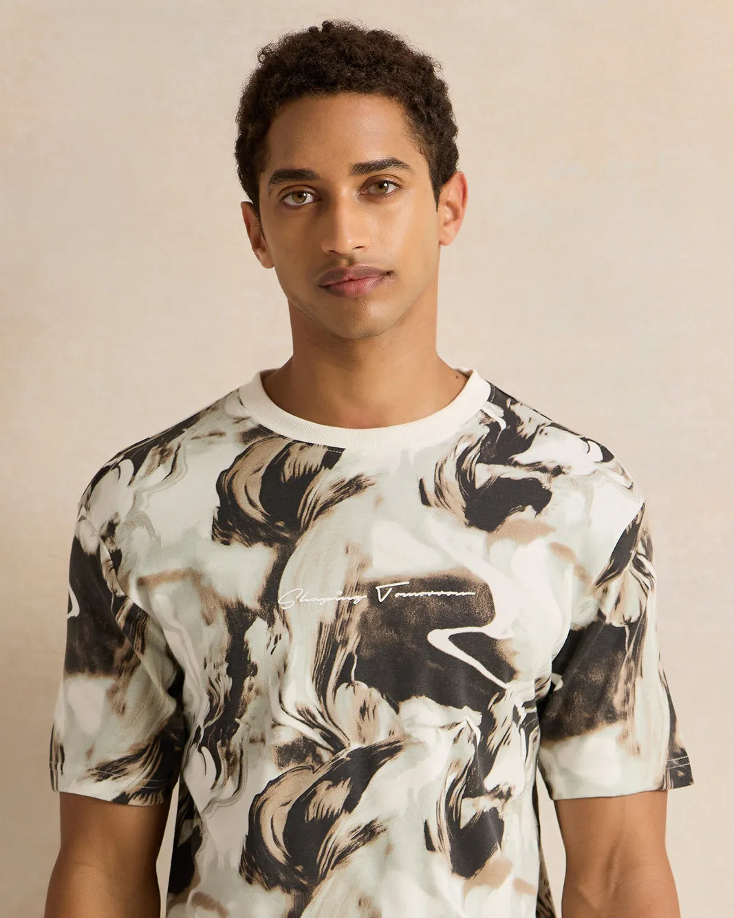 Men White Allover Print T-Shirt sold by Redtag product image thumbnail 4