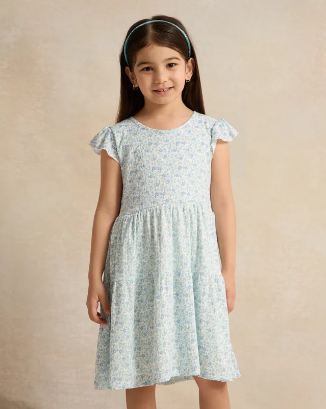 Girls Blue Allover Print Dress sold by Redtag