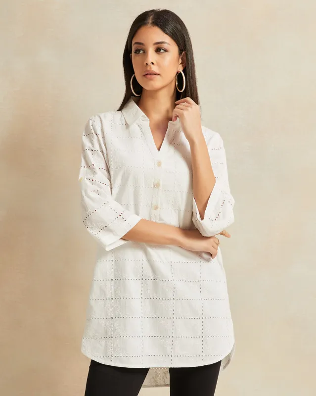 Women Ivory Embellished Cotton Shirt sold by Redtag