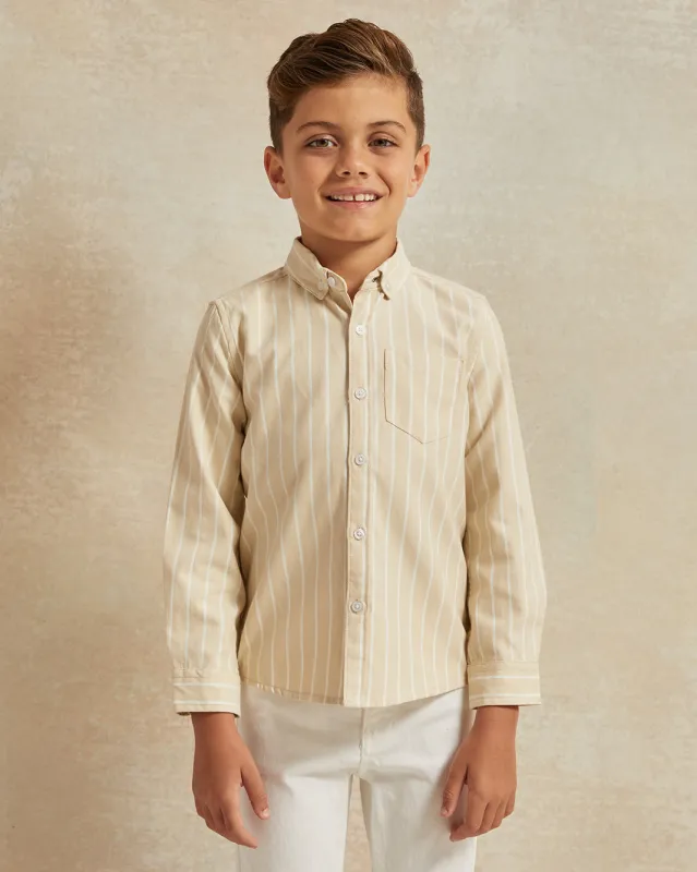 Boys Beige Striped Oxford Shirt sold by Redtag
