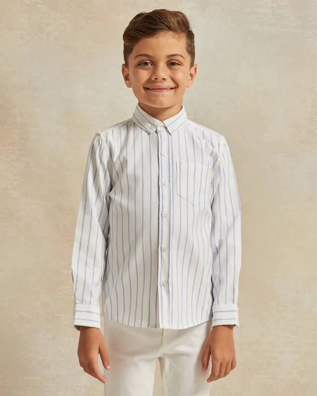 Boys White And Blue Striped Oxford Shirt sold by Redtag