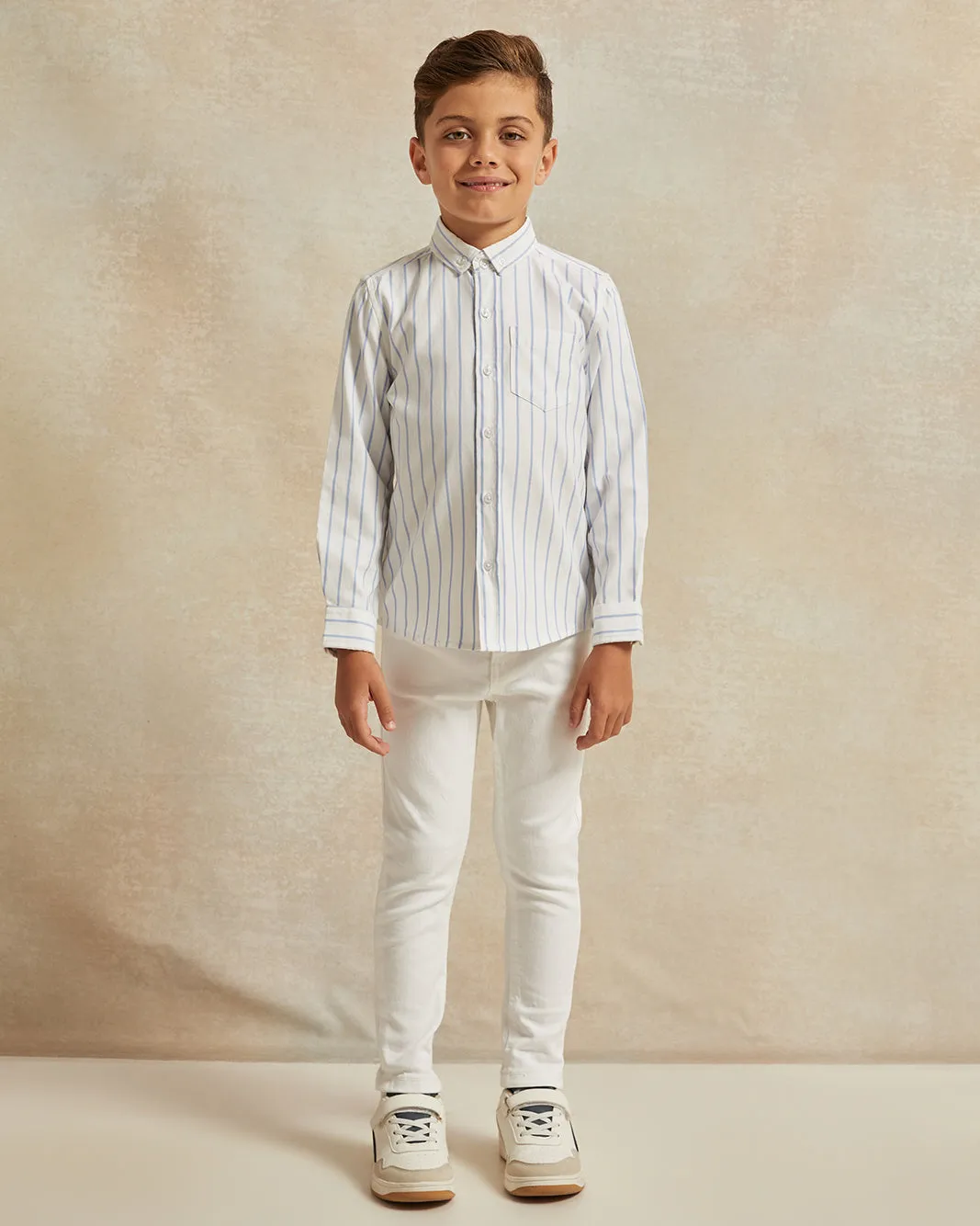 Boys White And Blue Striped Oxford Shirt sold by Redtag product image thumbnail 2