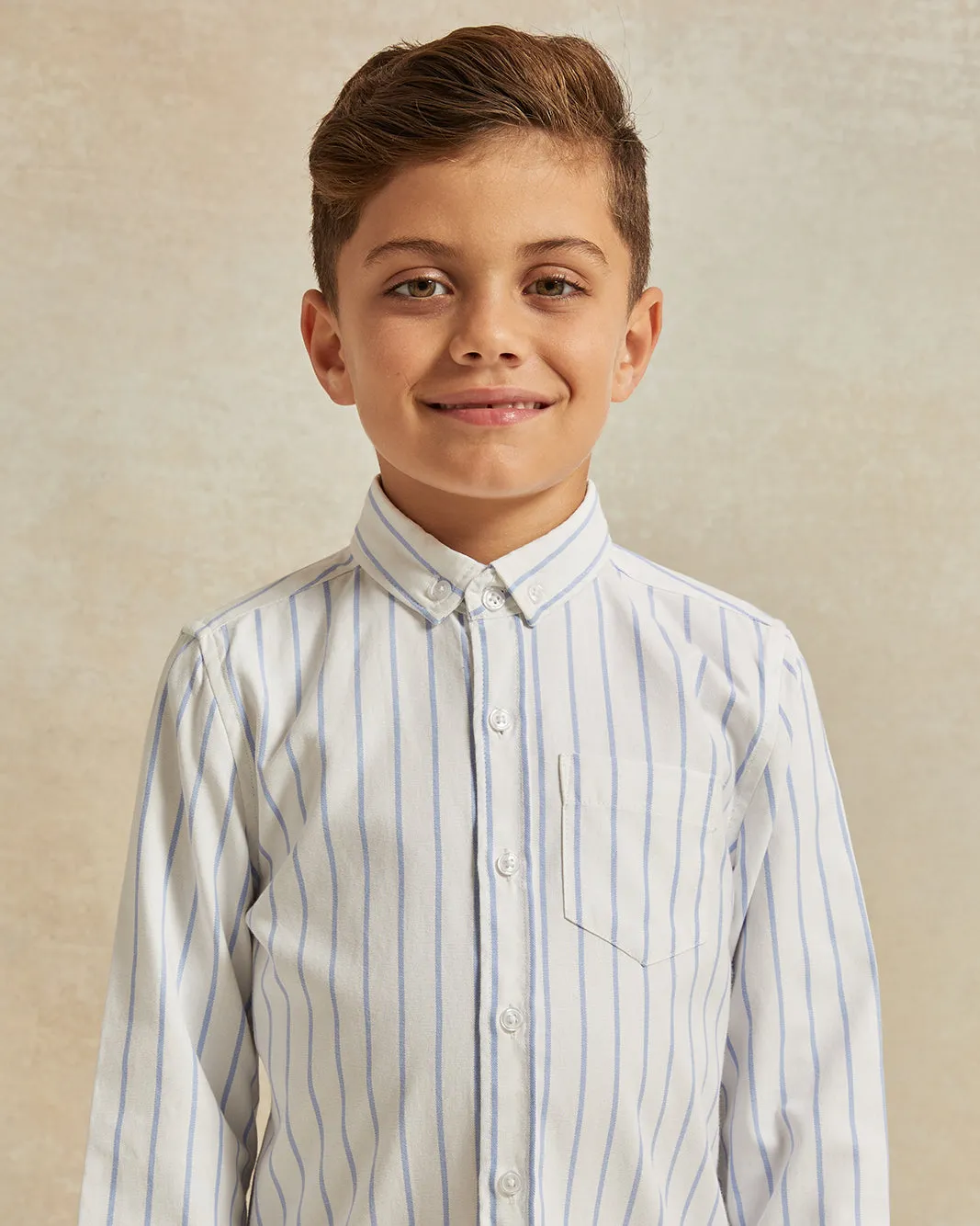 Boys White And Blue Striped Oxford Shirt sold by Redtag product image thumbnail 4