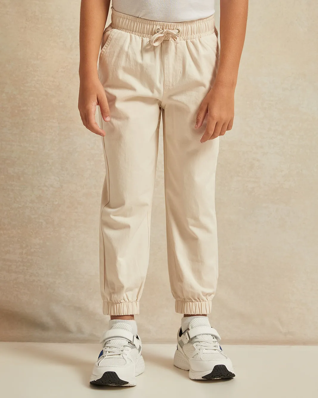 Boys Beige Twill Joggers sold by Redtag