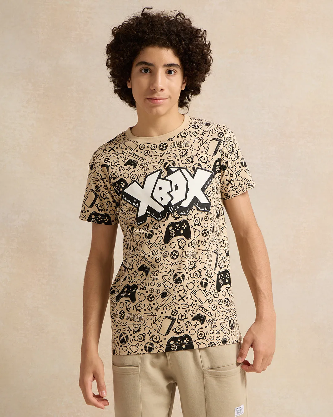 Senior Boys Beige Print T-Shirt sold by Redtag