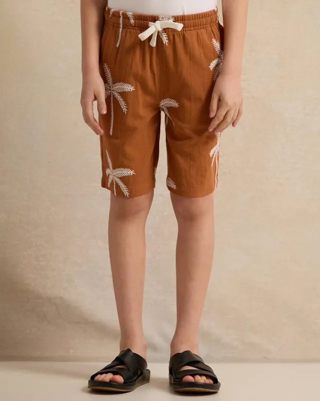 Boys Allover Palm Embroidery Print Shorts sold by Redtag
