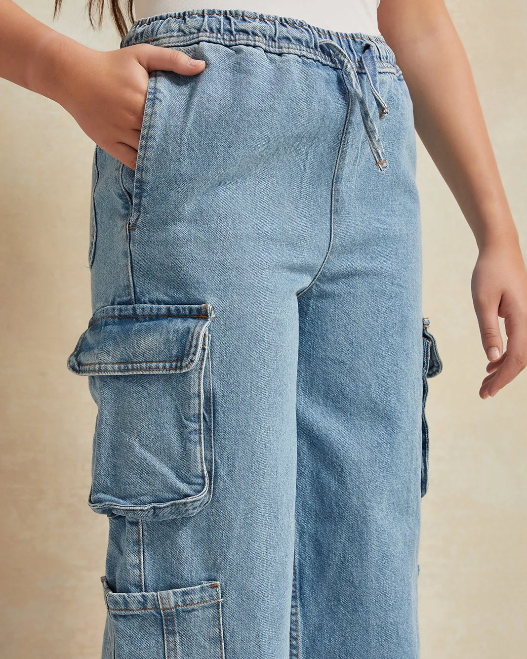 Senior Girls Blue Wide Leg Pants With Cargo Pocket sold by Redtag product image thumbnail 4