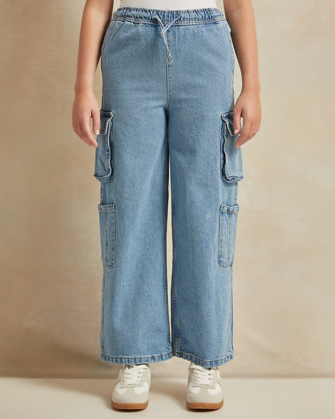 Senior Girls Blue Wide Leg Pants With Cargo Pocket sold by Redtag