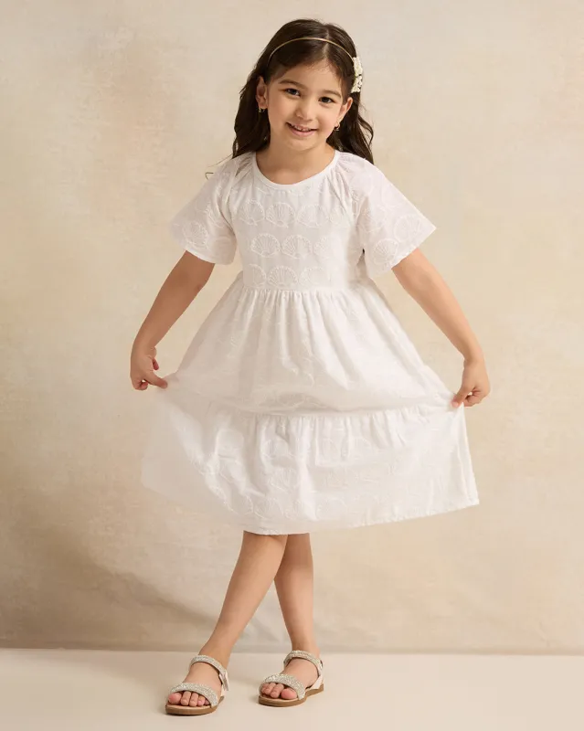 Girls White Embroidered Dress sold by Redtag