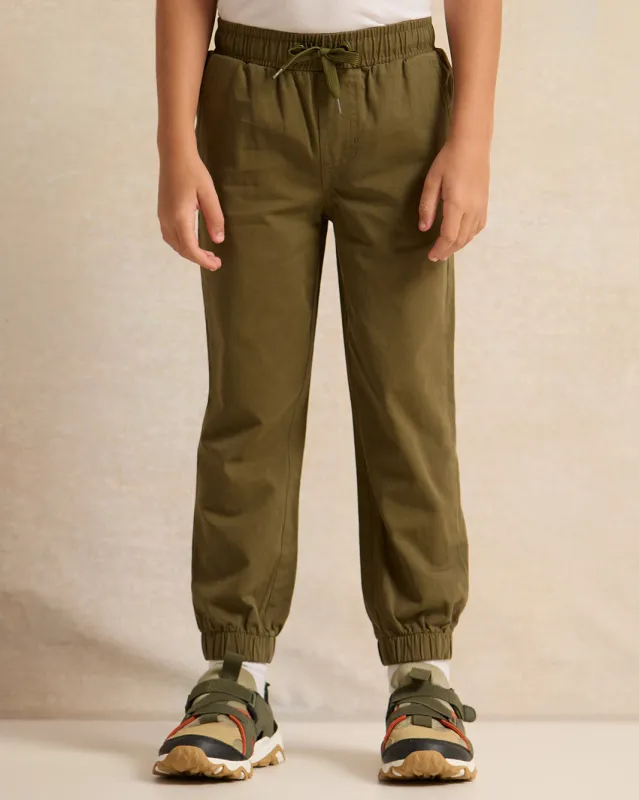 Boys Olive Solid Jogger sold by Redtag