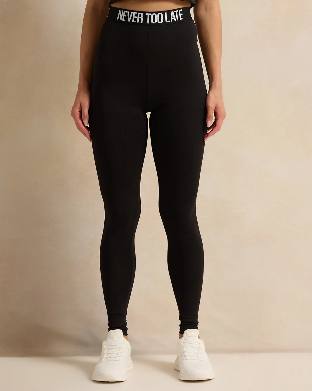 Women Black Printed Elastic Detailed Leggings sold by Redtag