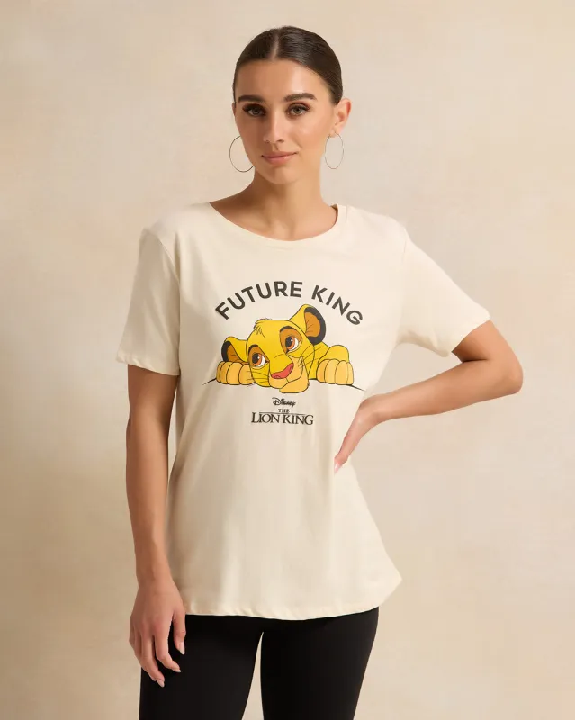 Women Cream Lion King Printed T-Shirt sold by Redtag