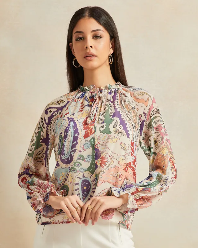 Women Beige Printed Blouse sold by Redtag