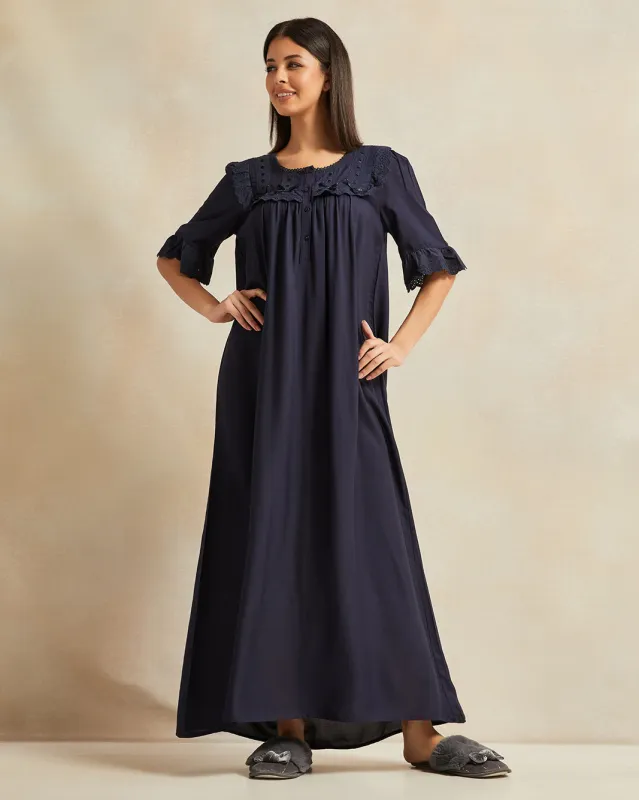 Men Navy Frill Lace Nightgown sold by Redtag