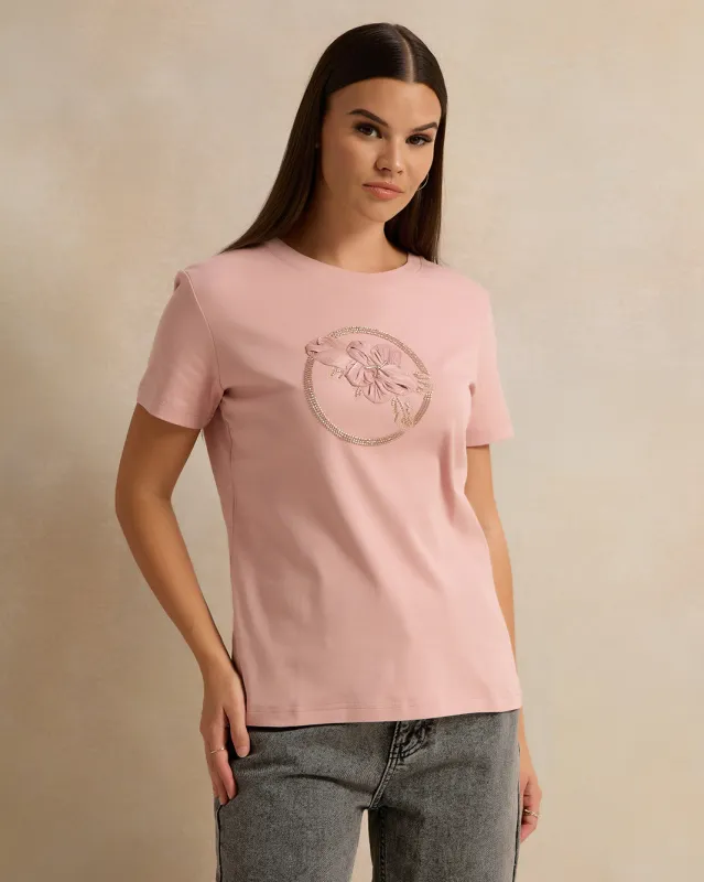 Women Pink Embellished T-Shirt sold by Redtag