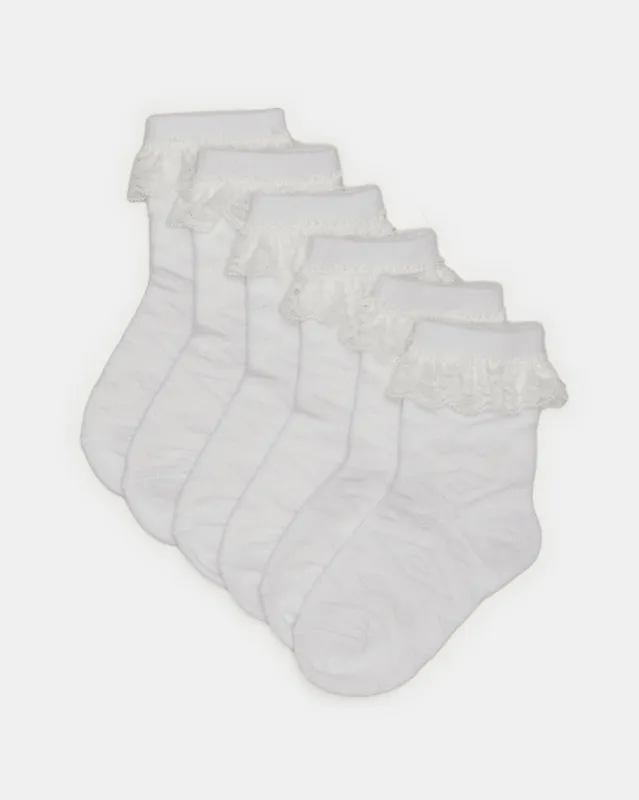 Infant Girls White Embellished Ankle Length Socks (Pack Of 3) sold by Redtag