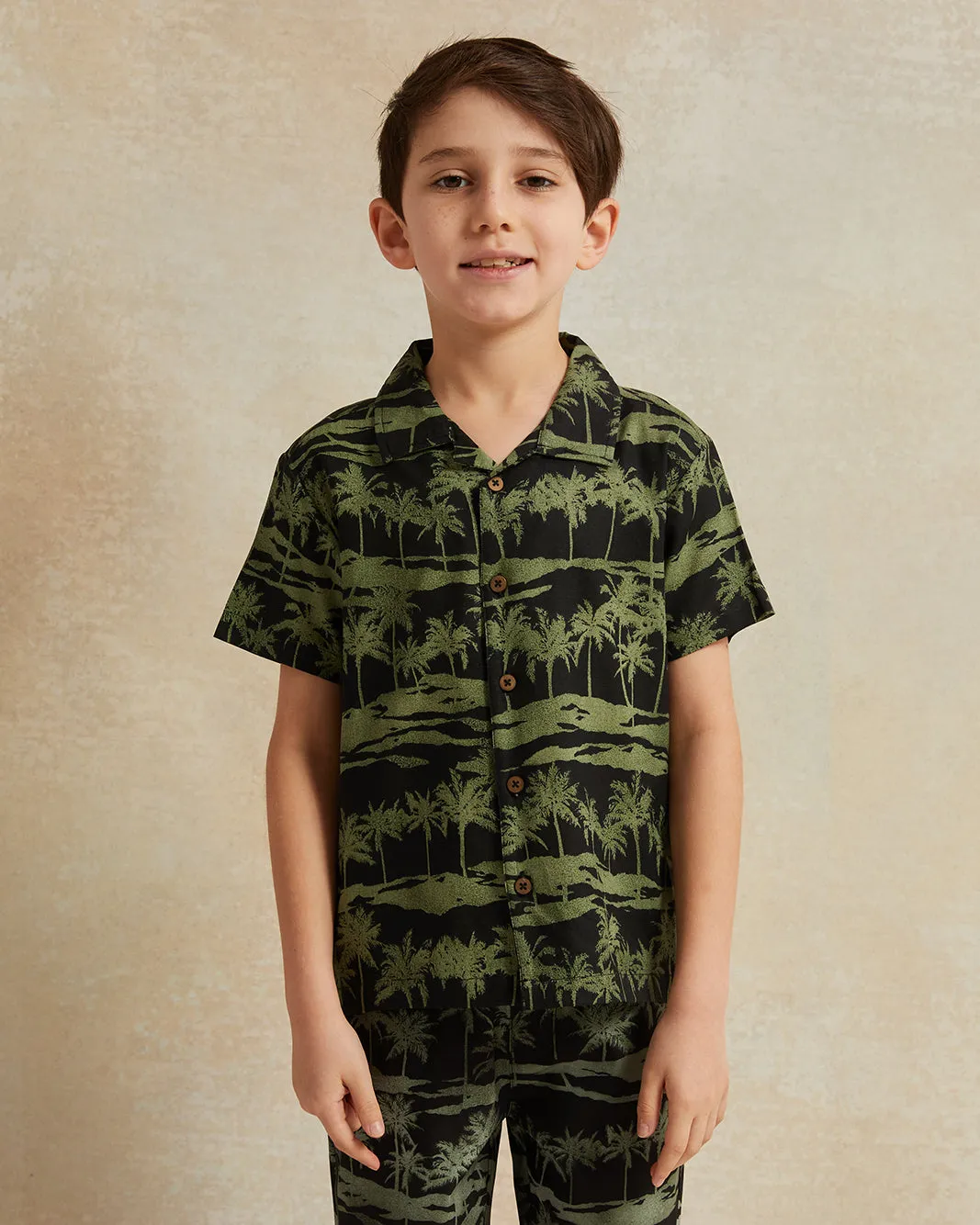 Boys Black Printed Resort Shirt sold by Redtag