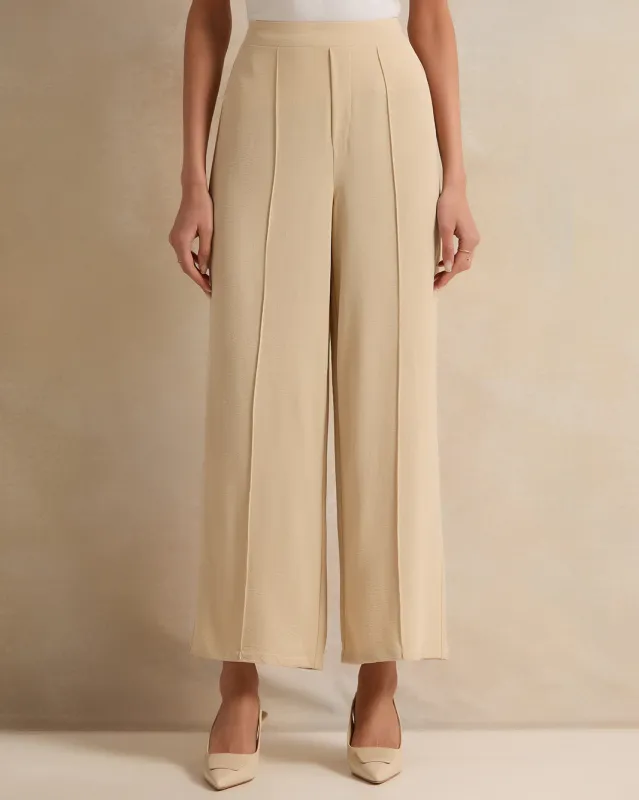 Women Beige Plain Wide Leg Trouser sold by Redtag