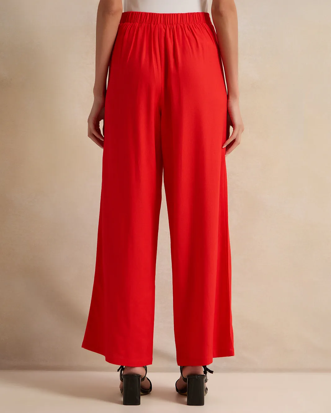 Women Red Plain Wide Leg Trouser sold by Redtag product image thumbnail 3