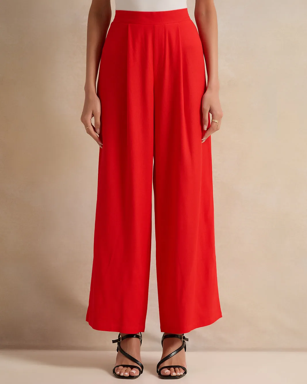 Women Red Plain Wide Leg Trouser sold by Redtag