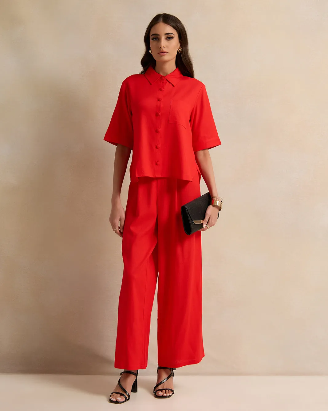 Women Red Plain Wide Leg Trouser sold by Redtag product image thumbnail 2