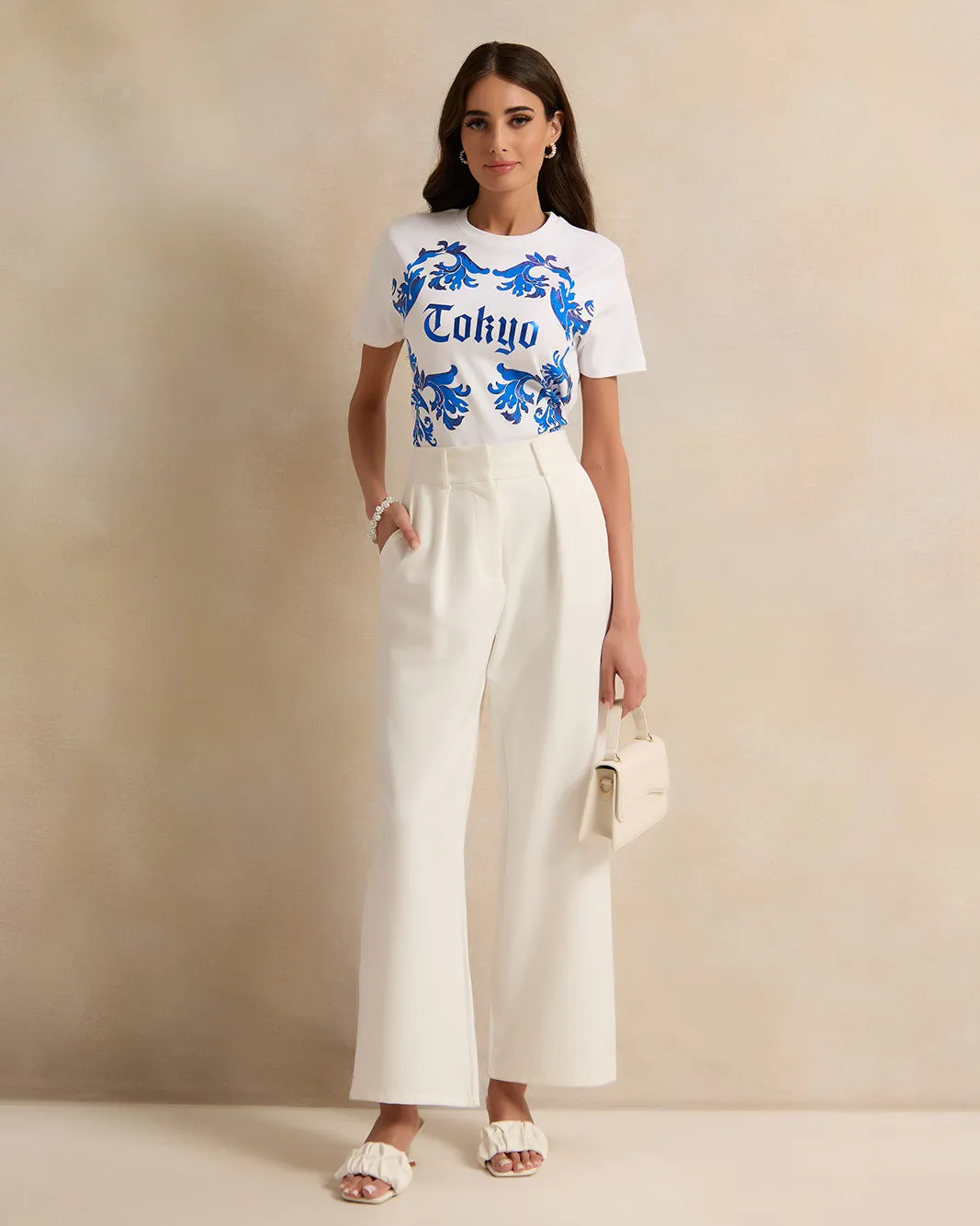 Women White And Blue Round Neck Printed T-Shirt sold by Redtag product image thumbnail 2