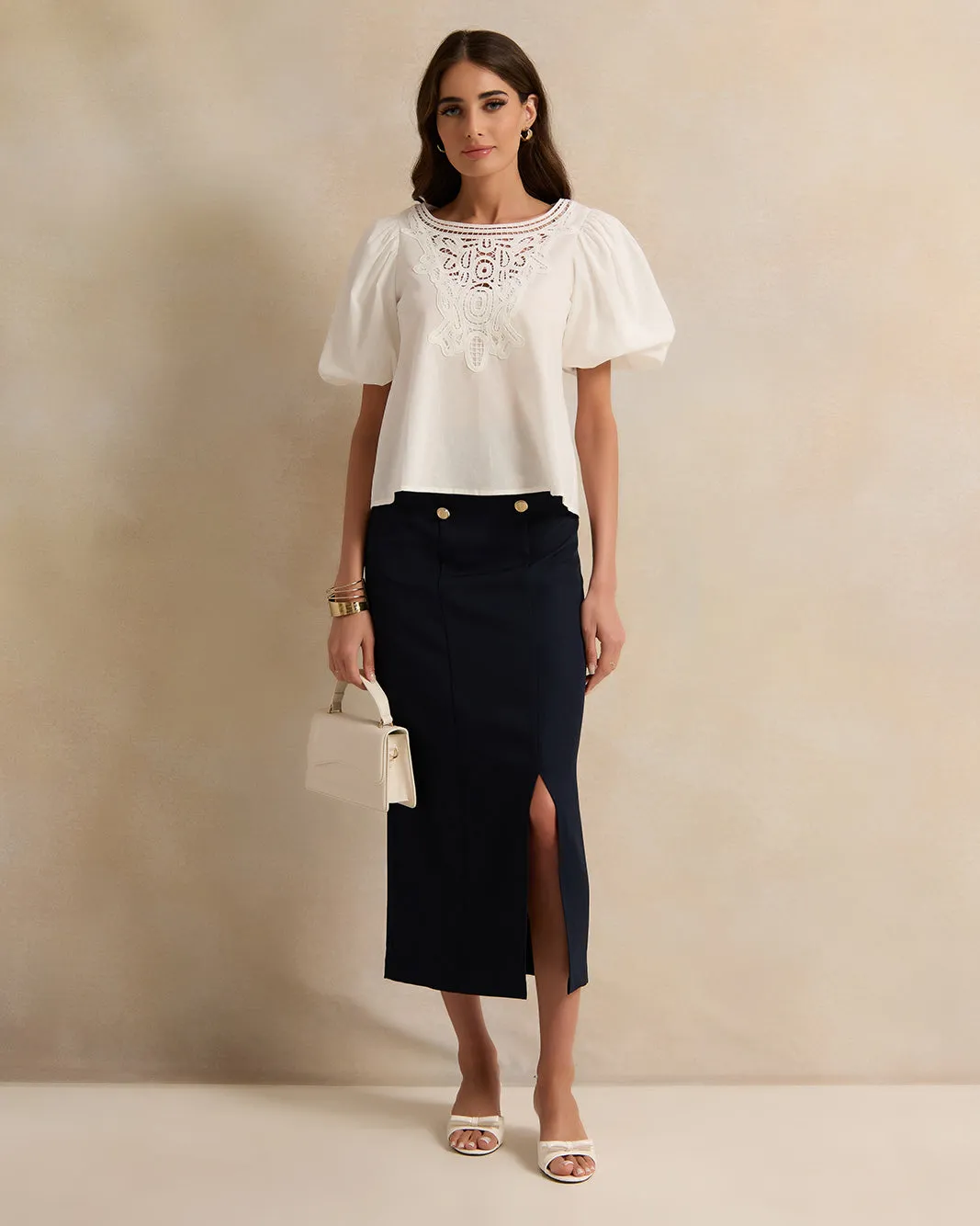 Women Beige Skirt With Button Details sold by Redtag product image thumbnail 2