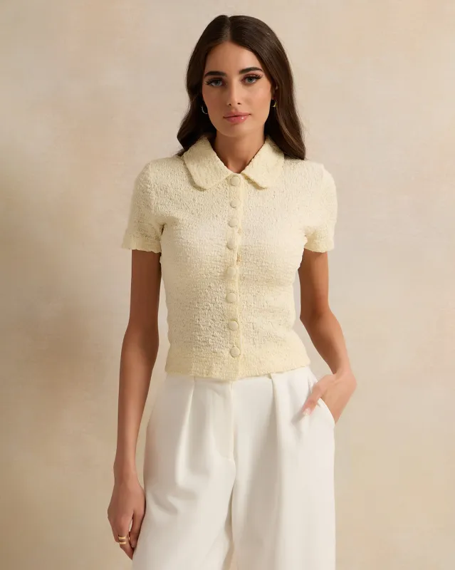 Women Cream Collared Textured Top sold by Redtag