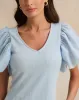 Women Blue Solid Puff Short Sleeve Top sold by Redtag