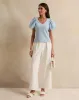 Women Blue Solid Puff Short Sleeve Top sold by Redtag