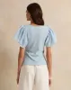 Women Blue Solid Puff Short Sleeve Top sold by Redtag