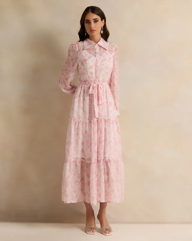 Women Pink Printed Collared Maxi Dress sold by Redtag