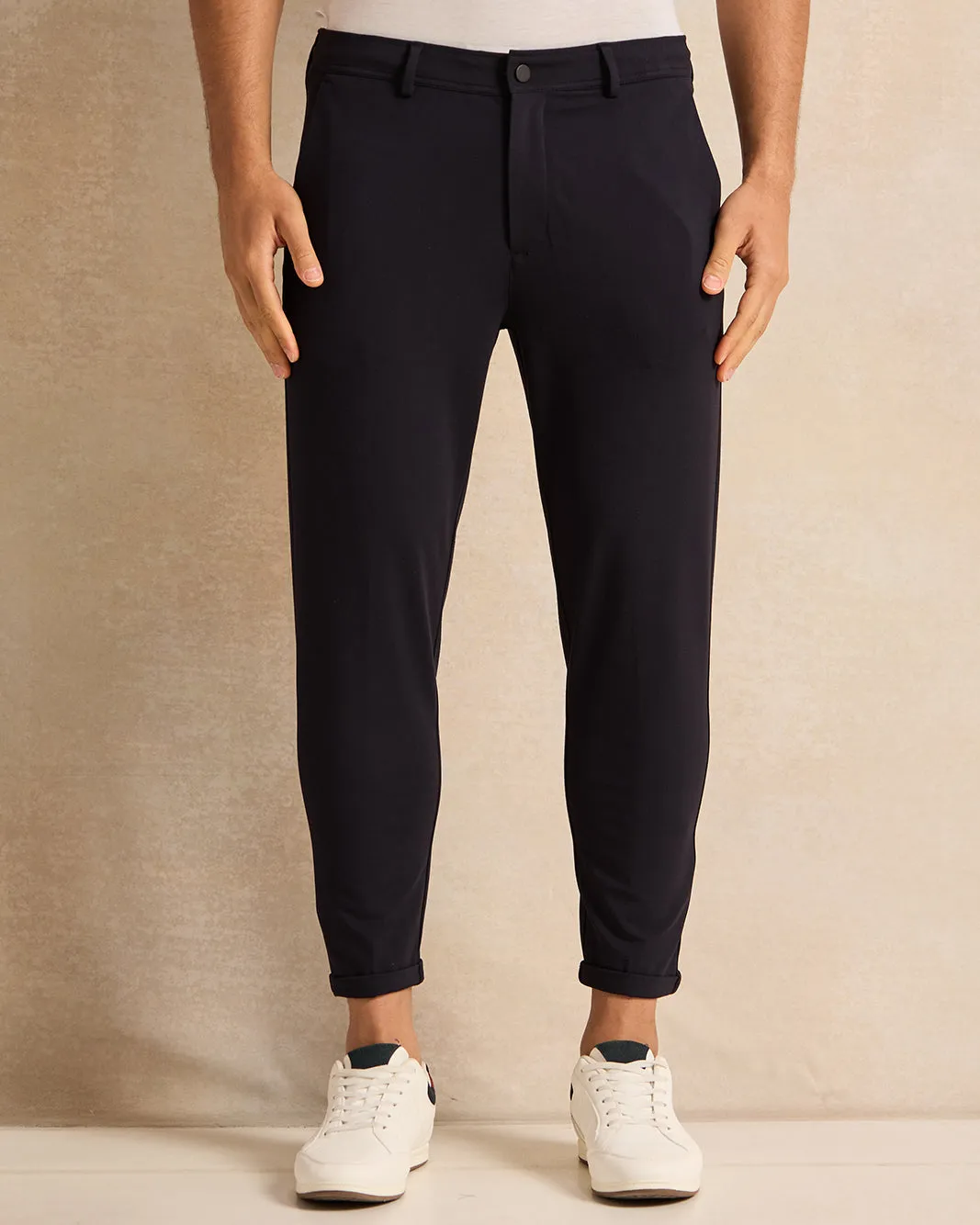 Men Black Plain Trousers sold by Redtag