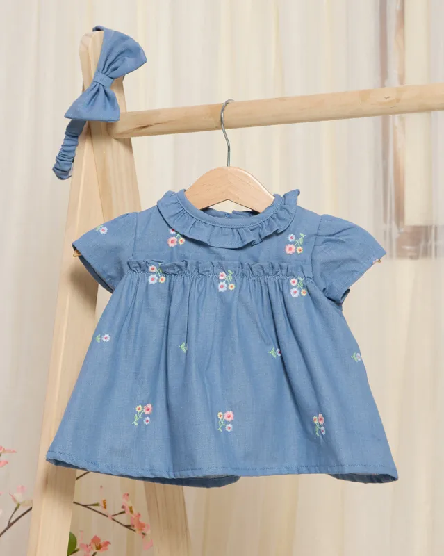 Infant Girls Blue Denim Blouse With All Over Embroidery sold by Redtag