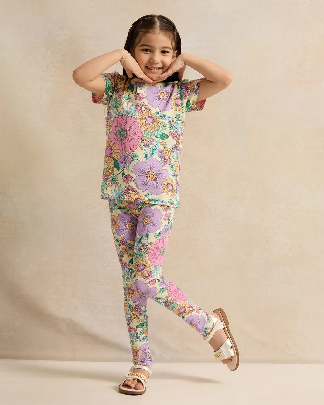 Girls Yellow Floral Leggings sold by Redtag product image thumbnail 2