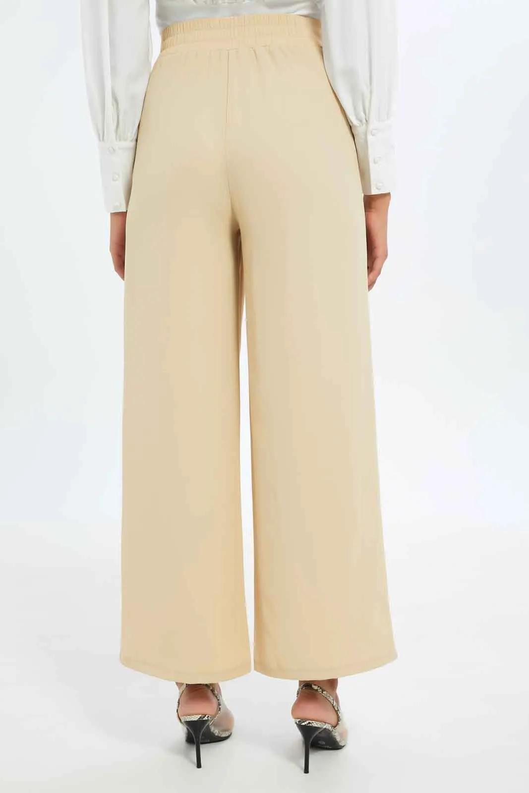 Women Beige Button Detail Wide Leg Trouser sold by Redtag product image thumbnail 3