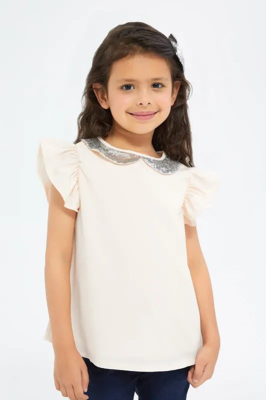 Girls Pink Peter Pan Collar Top sold by Redtag