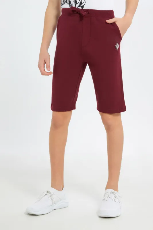 Senior Boys Burgundy Plain Active Short sold by Redtag