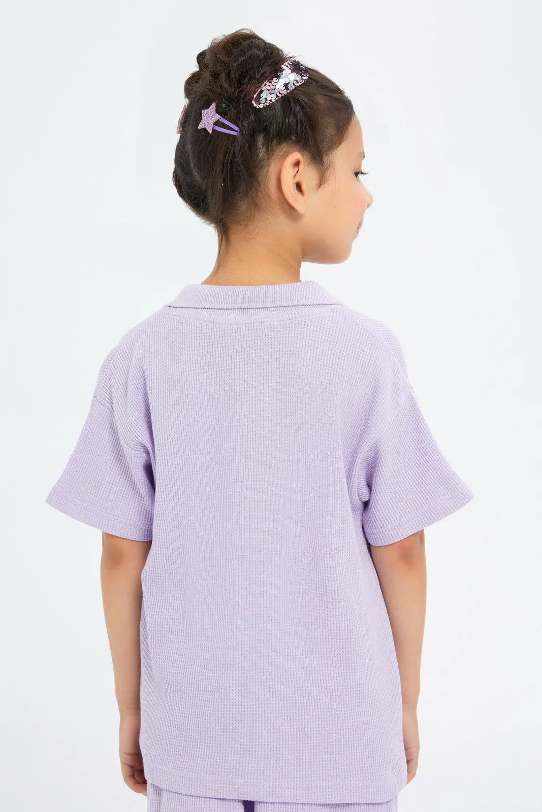 Girls Lilac Waffle Collared T-Shirt sold by Redtag product image thumbnail 3
