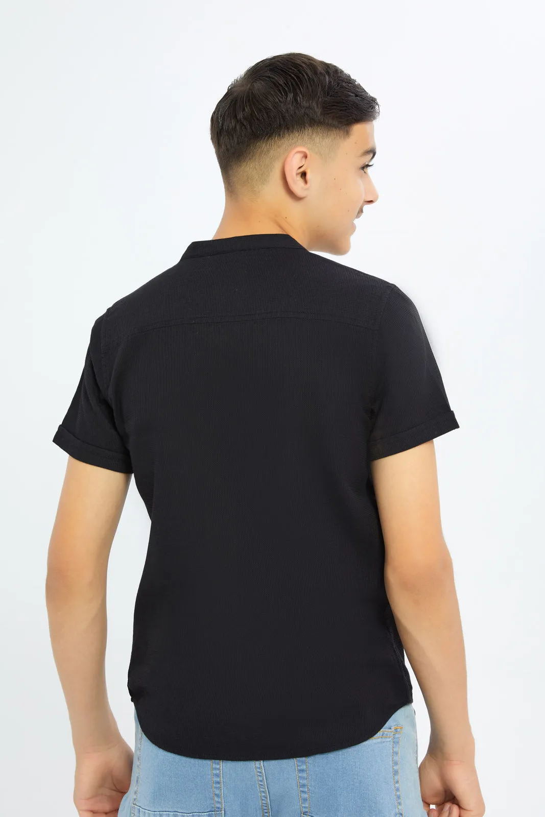 Senior Boys Black Jacquard Shirt sold by Redtag product image thumbnail 3