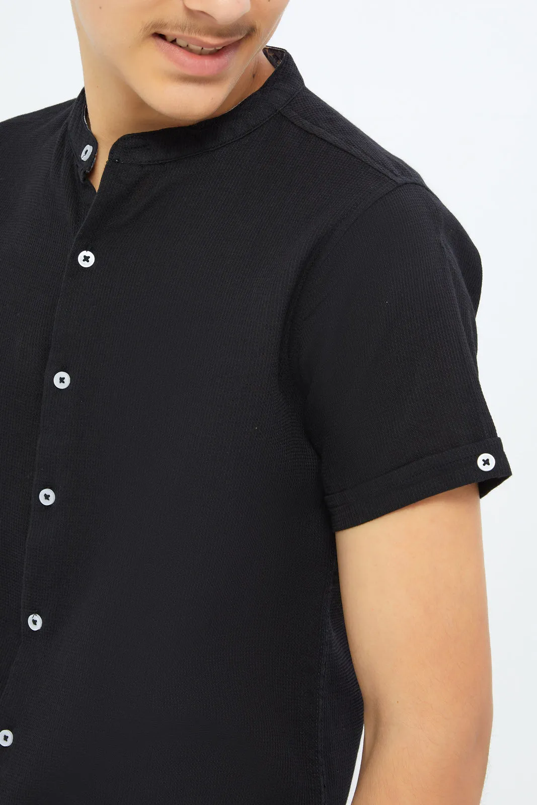 Senior Boys Black Jacquard Shirt sold by Redtag product image thumbnail 4