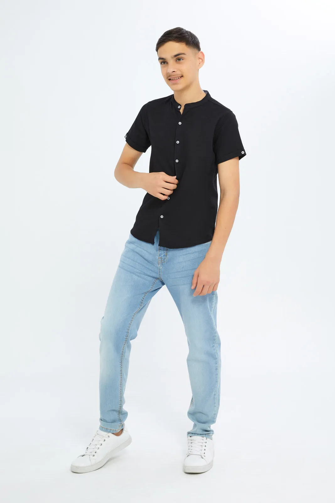 Senior Boys Black Jacquard Shirt sold by Redtag product image thumbnail 2