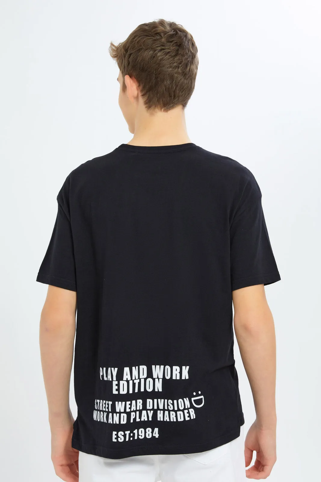 Senior Boys Black Oversized Mesh Pocket Tee sold by Redtag product image thumbnail 3