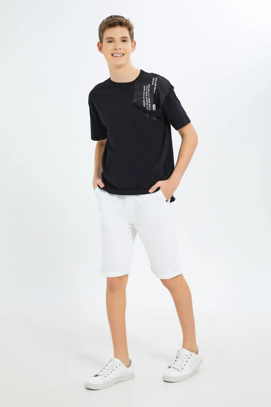 Senior Boys Black Oversized Mesh Pocket Tee sold by Redtag product image thumbnail 2