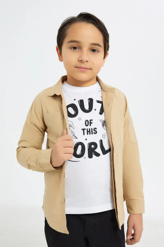 Boys Beige And White Shirt Set (2 Piece) sold by Redtag