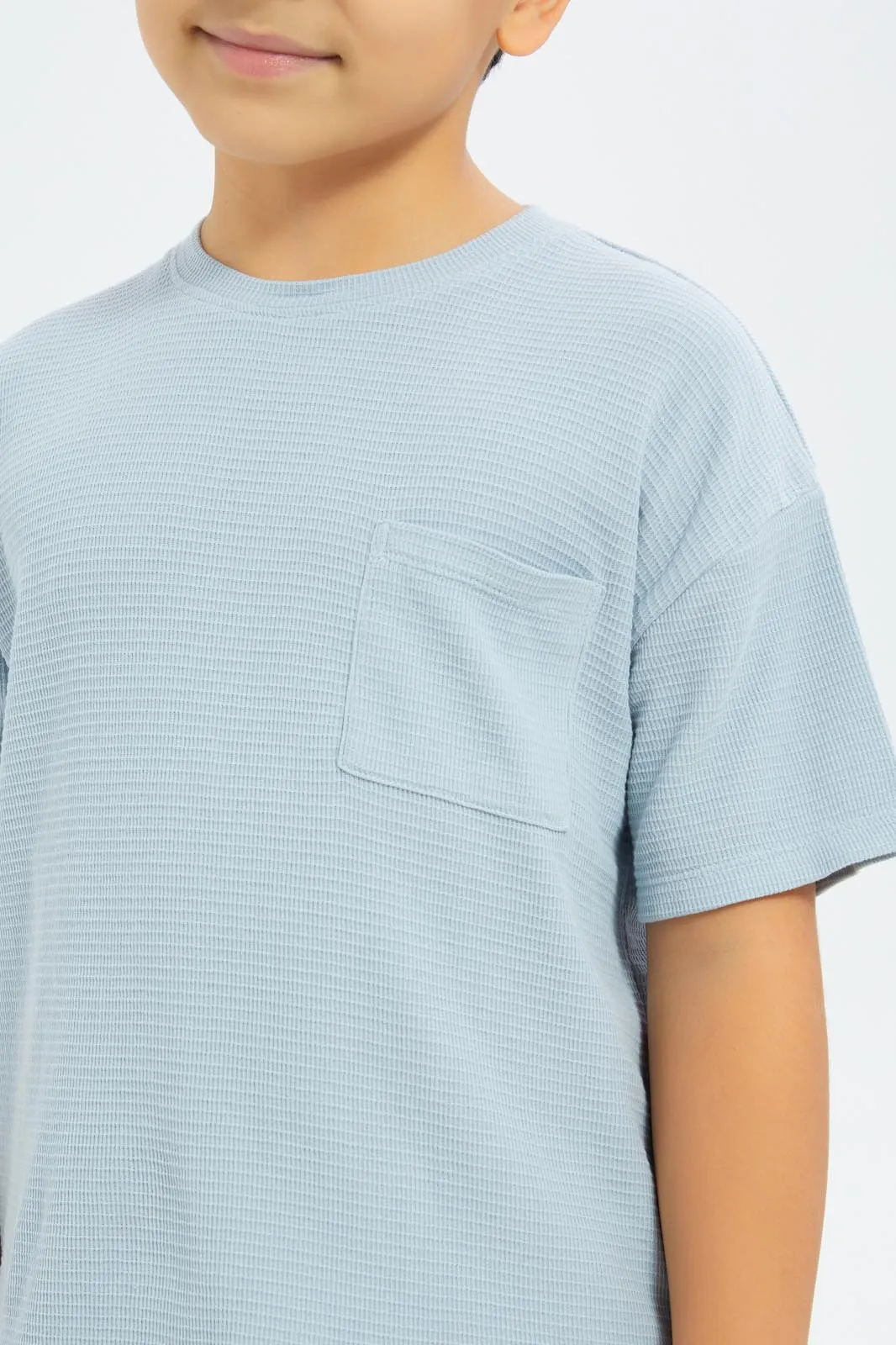 Boys Blue Oversize Waffle T-Shirt sold by Redtag product image thumbnail 4