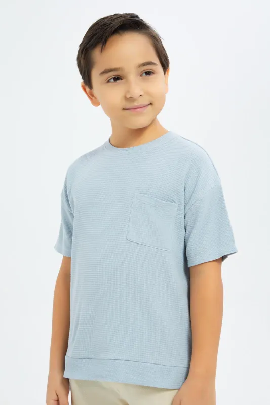 Boys Blue Oversize Waffle T-Shirt sold by Redtag