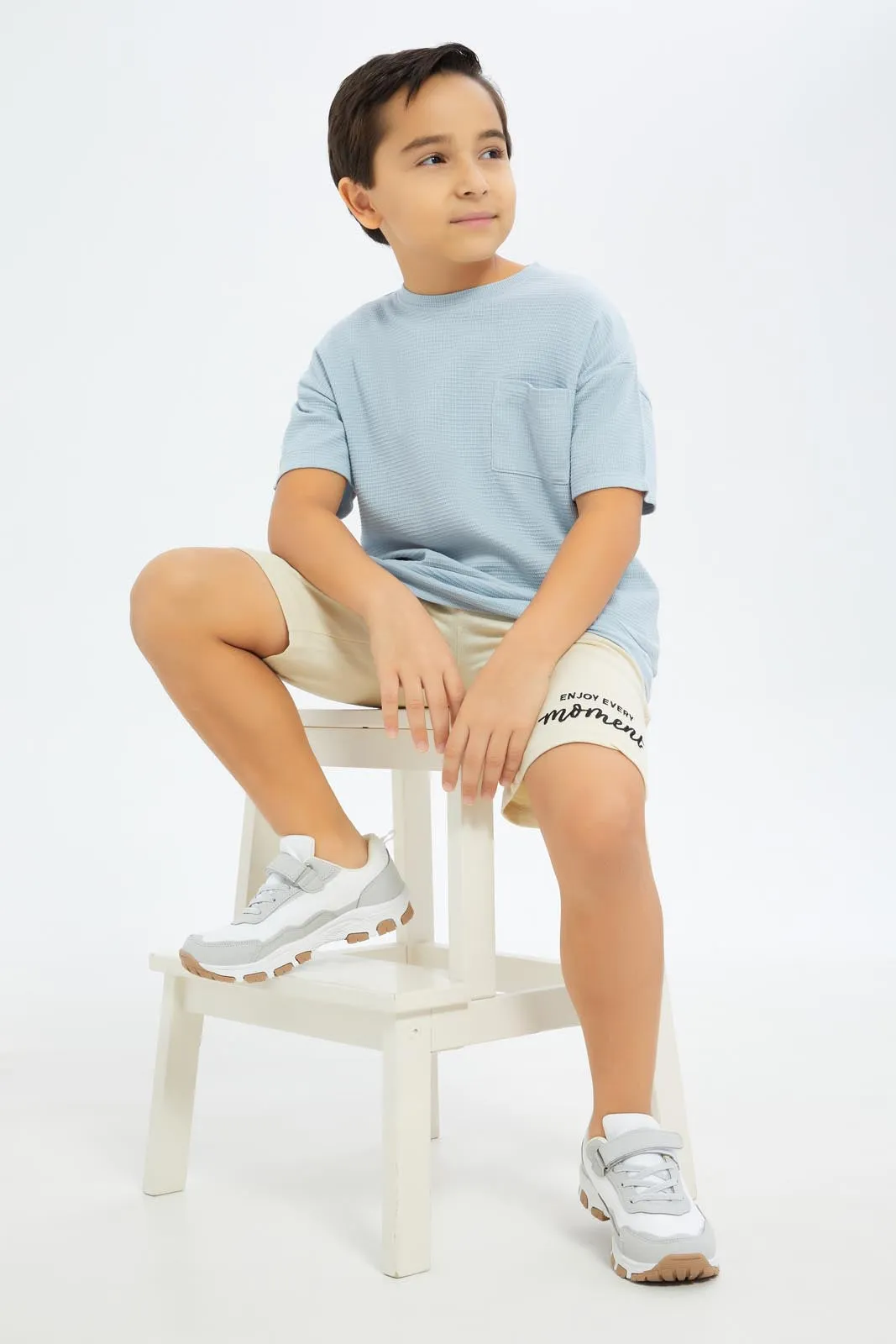 Boys Blue Oversize Waffle T-Shirt sold by Redtag product image thumbnail 2