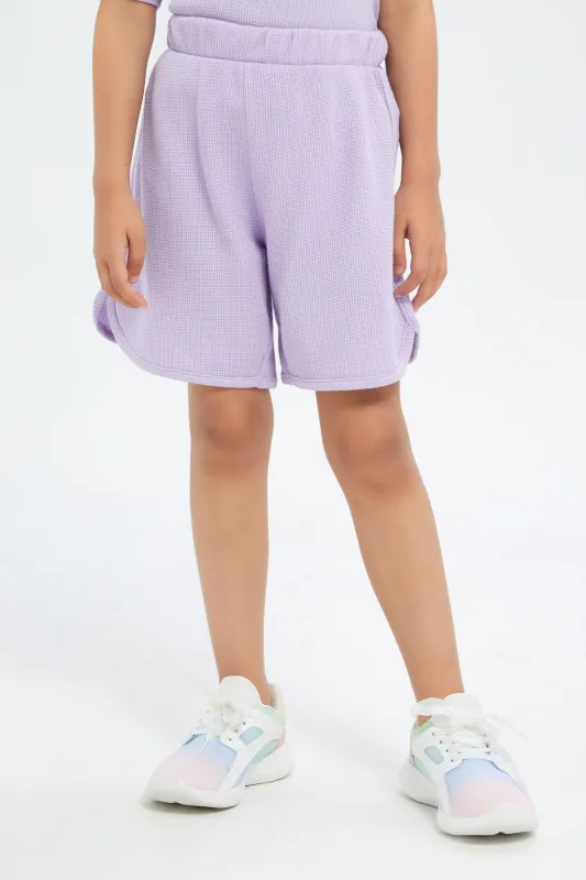 Girls Lilac Waffle Shorts sold by Redtag
