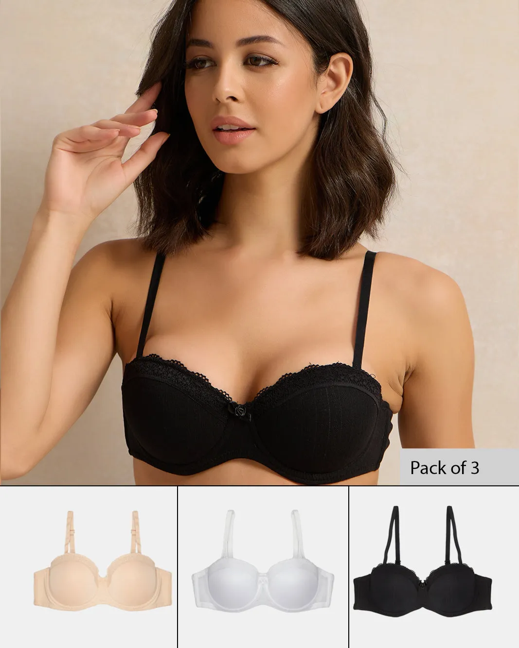 Women Assorted Jacquard Balconette Bra Set (Pack of 3) sold by Redtag